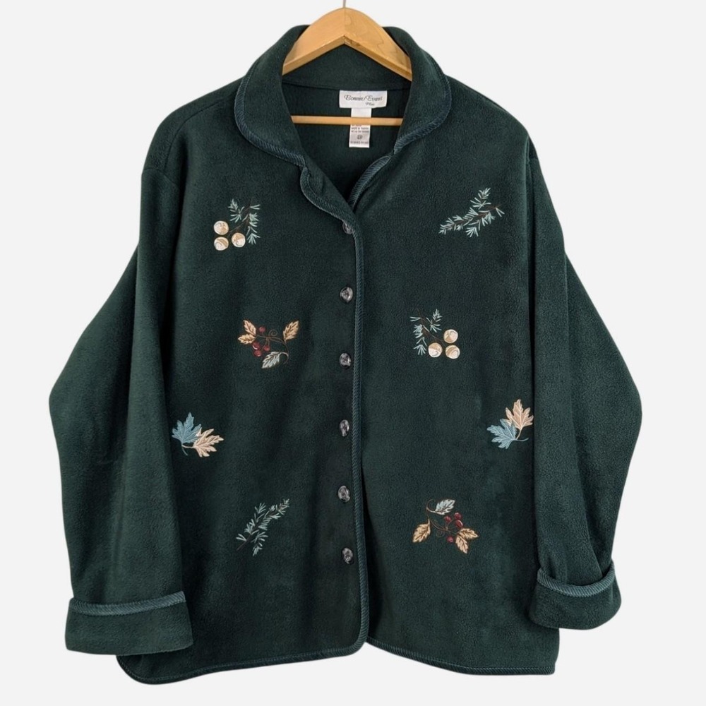 Vintage Bonnie Evans Botanical Embroidered Fleece Jacket 2X